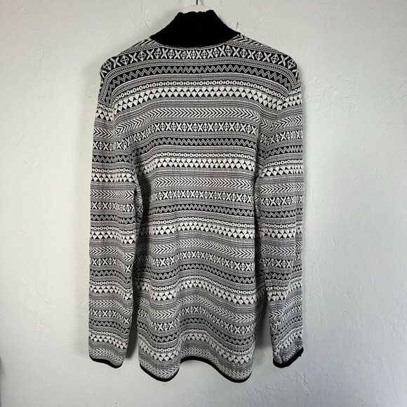 Title Nine Womens Black White Geometric 1/4 Zip Pullover Sweater XL Merino Wool - Picture 2 of 7